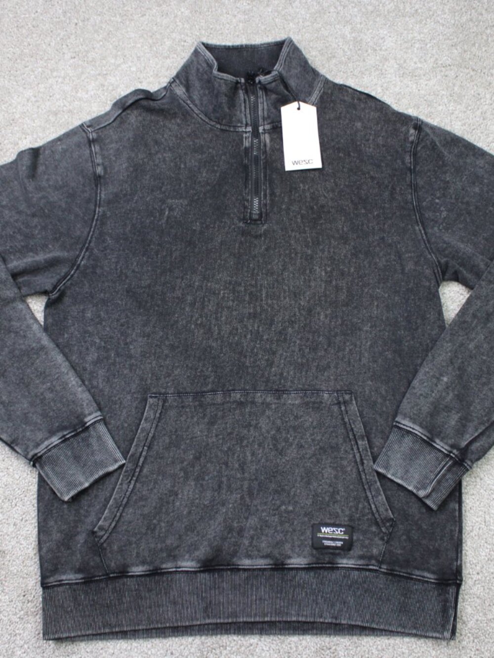 WESC Sweatshirt NWT Mens Medium Womens Large Black 1/4 Zip Mockneck Long Sleeve